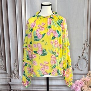 Banjanan Yellow Pink Ruffled Long Sleeve Blouse